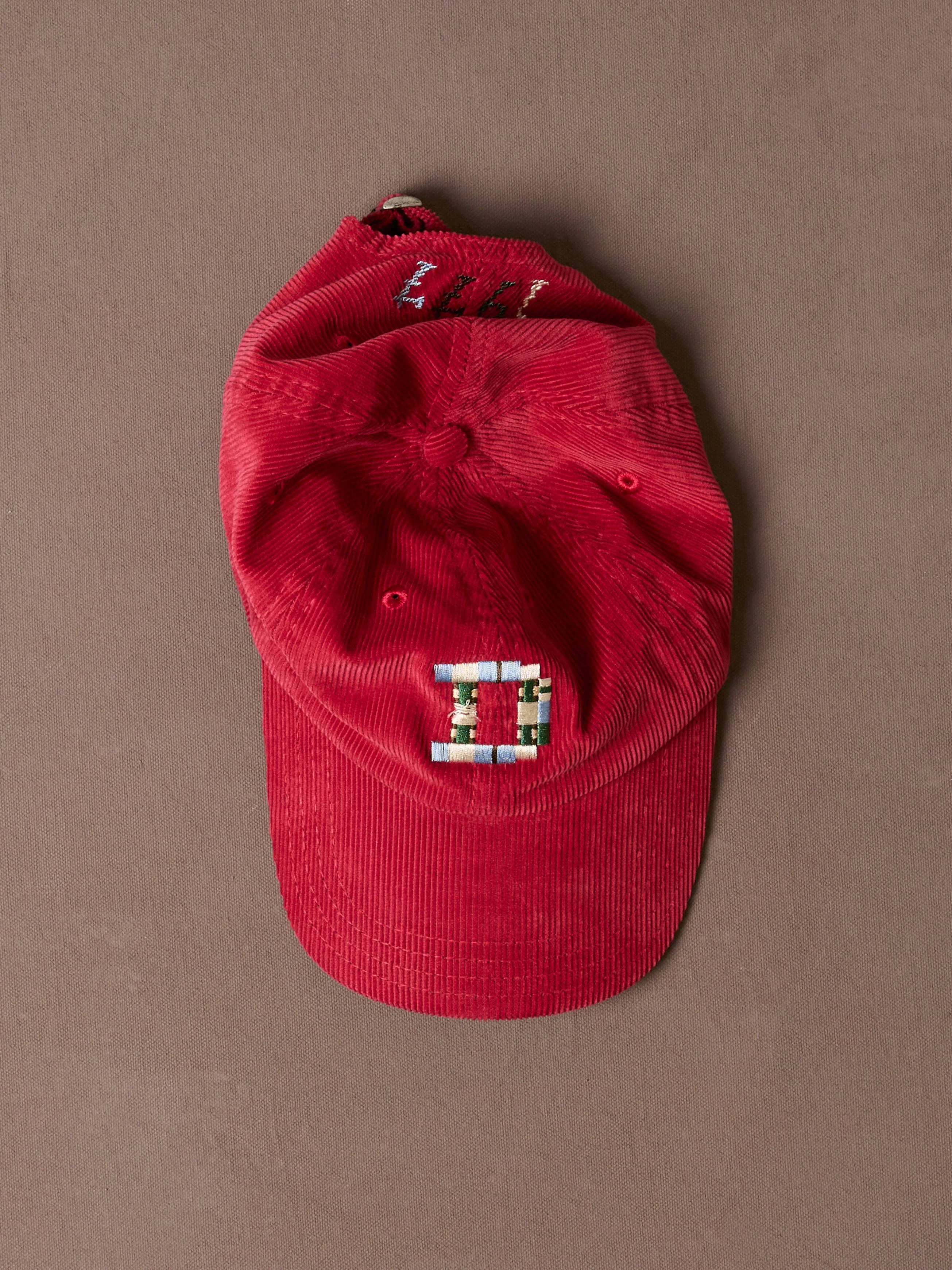 Red 'D' Emblem Cotton Corduroy Baseball Cap - 1