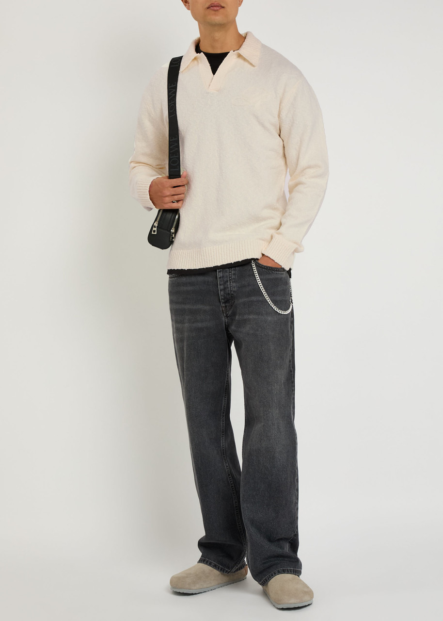 Represent Knitted Logo Bouclé Polo Jumper - 4