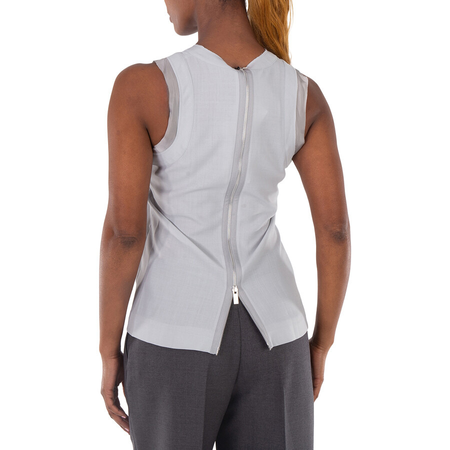Sacai Ladies L / Gray Zipped-Back Round-Neck Tank Top - 3