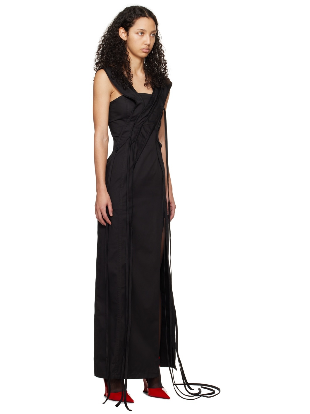 Black Asymmetric Maxi Dress - 2