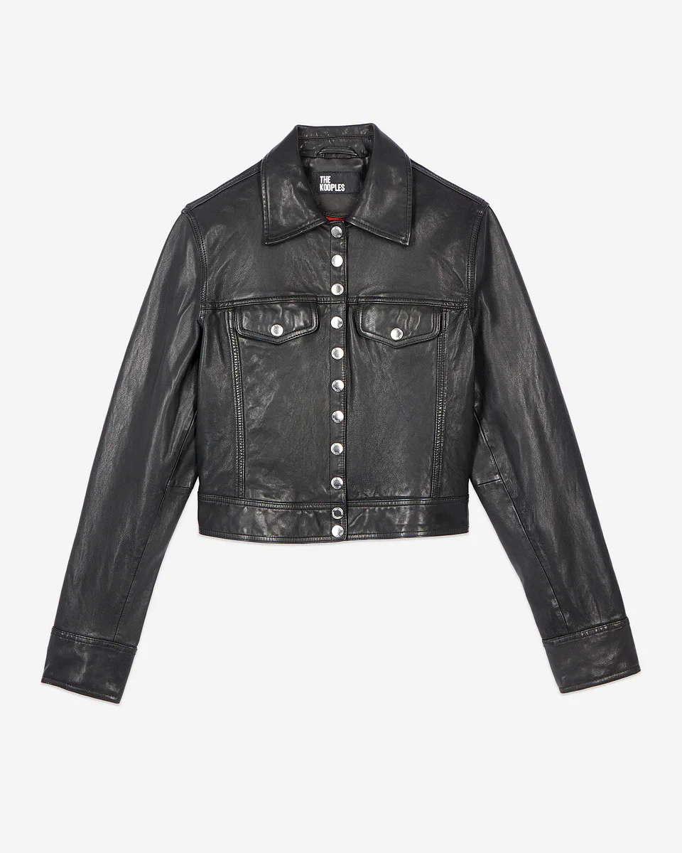 SHORT BLACK LEATHER JACKET - 1