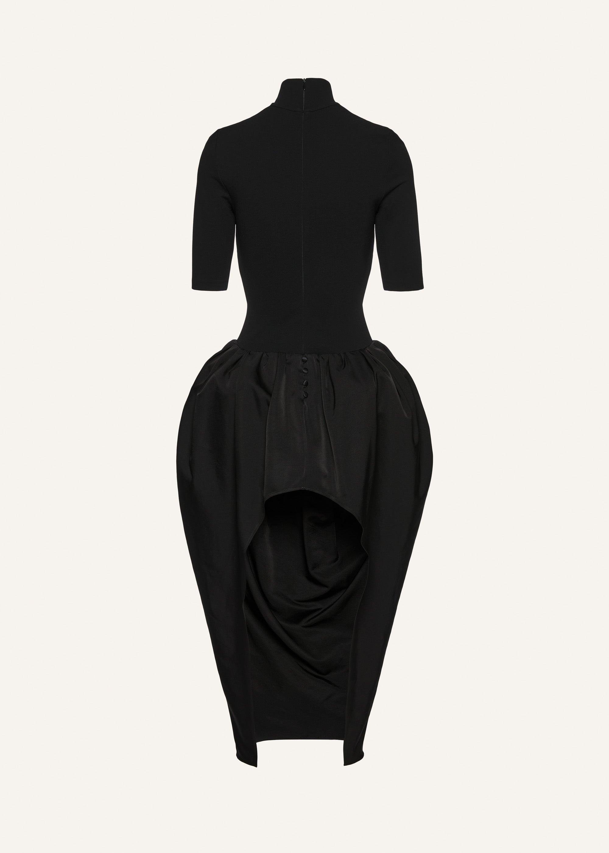 High-neck puff skirt midi dress in black - 2