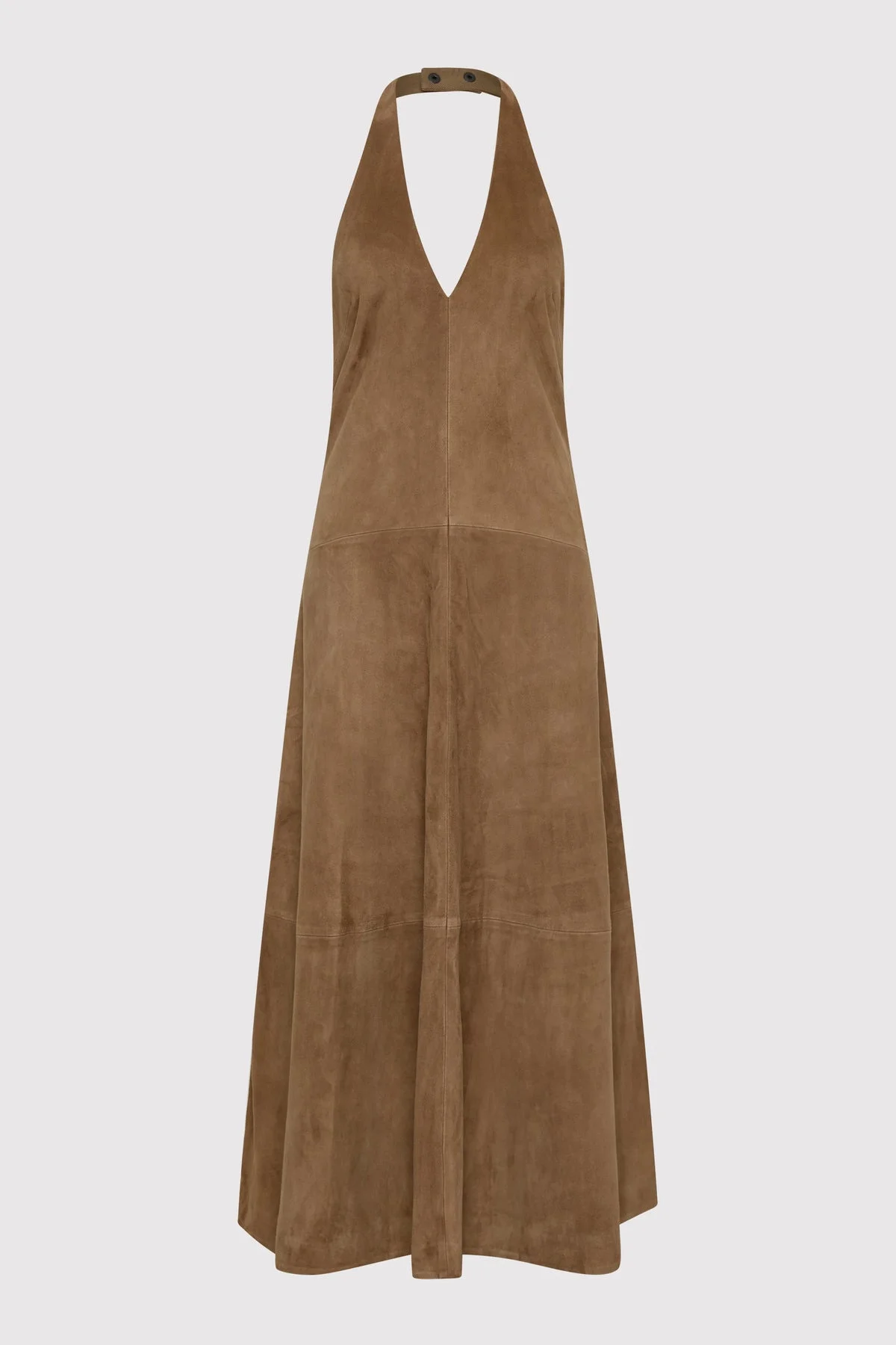 Suede Halter Plunge Dress - Toffee - 1