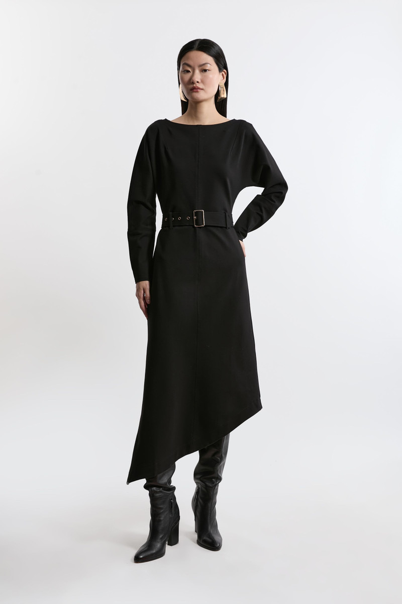 Waterfall Hem Belted Ponte Jersey Maxi Dress 1