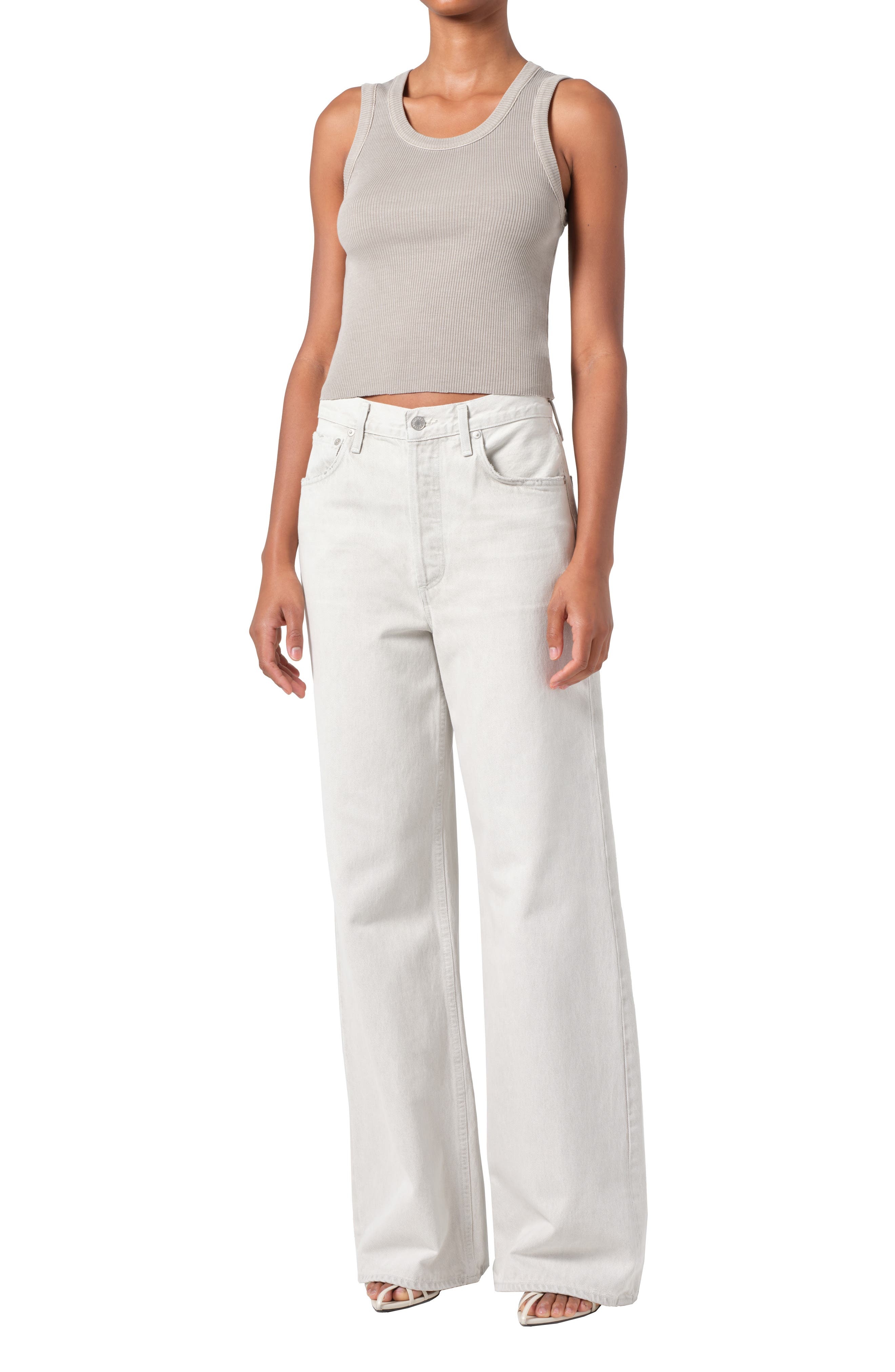 AGOLDE Poppy Shrunken Rib Tank in Drab at Nordstrom - 5