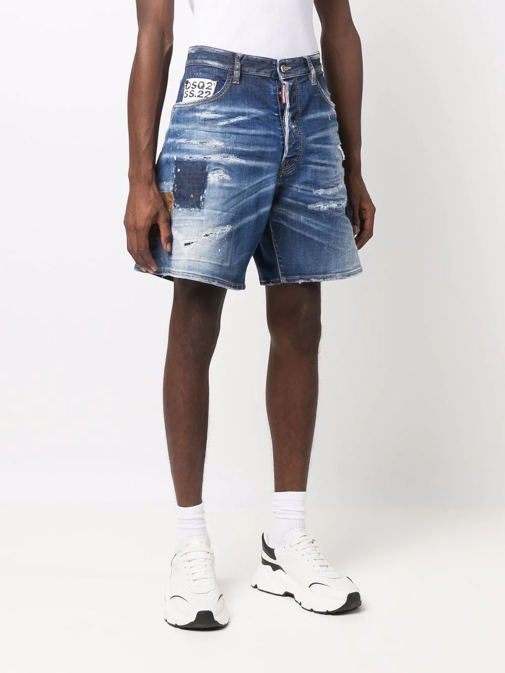 distressed patch detail denim shorts - 3