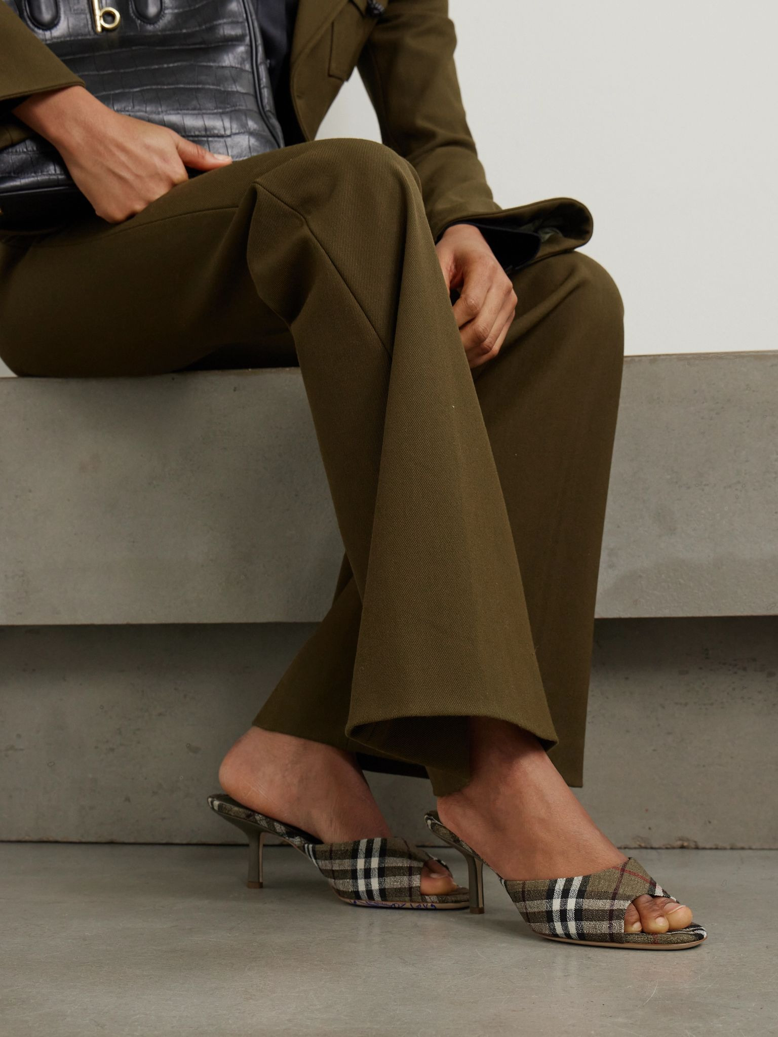 Checked linen mules Dark brown - 2