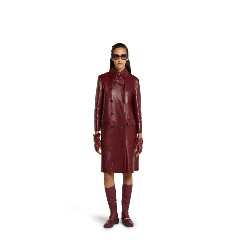Shiny leather double-breasted coat 3