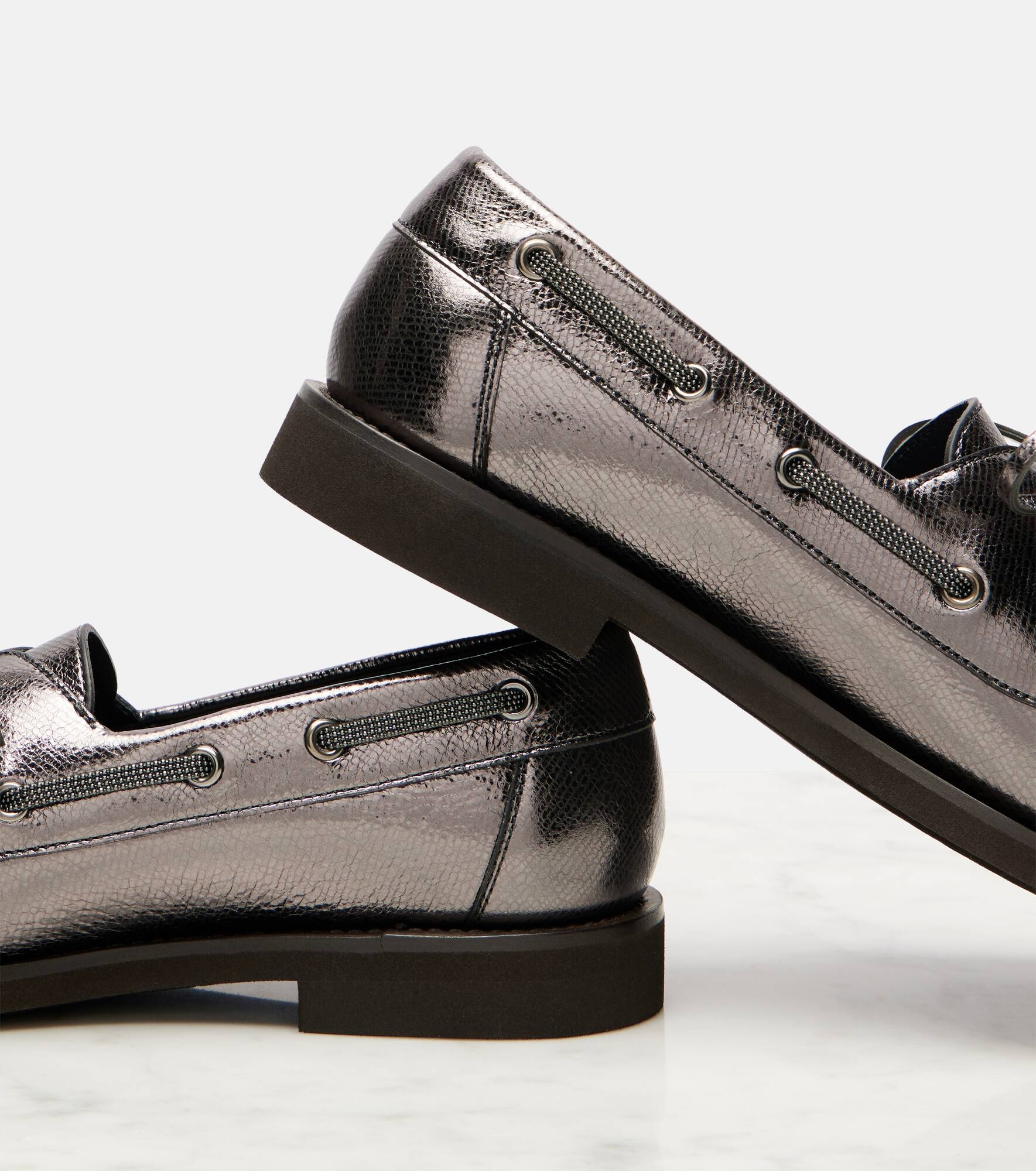 Monili metallic leather boat shoes - 5