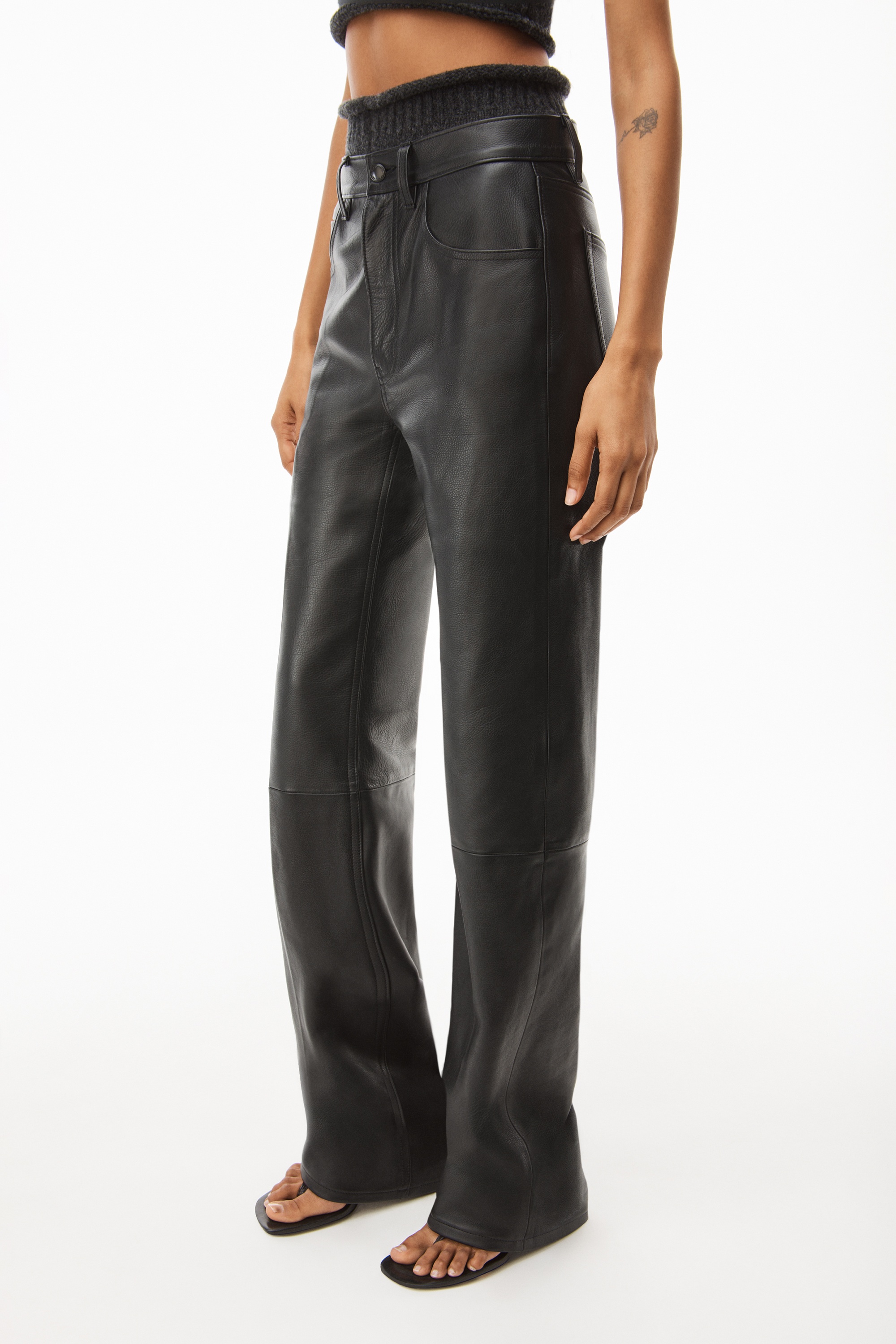 MID RISE STACKED PANT IN MOTO LEATHER - 3