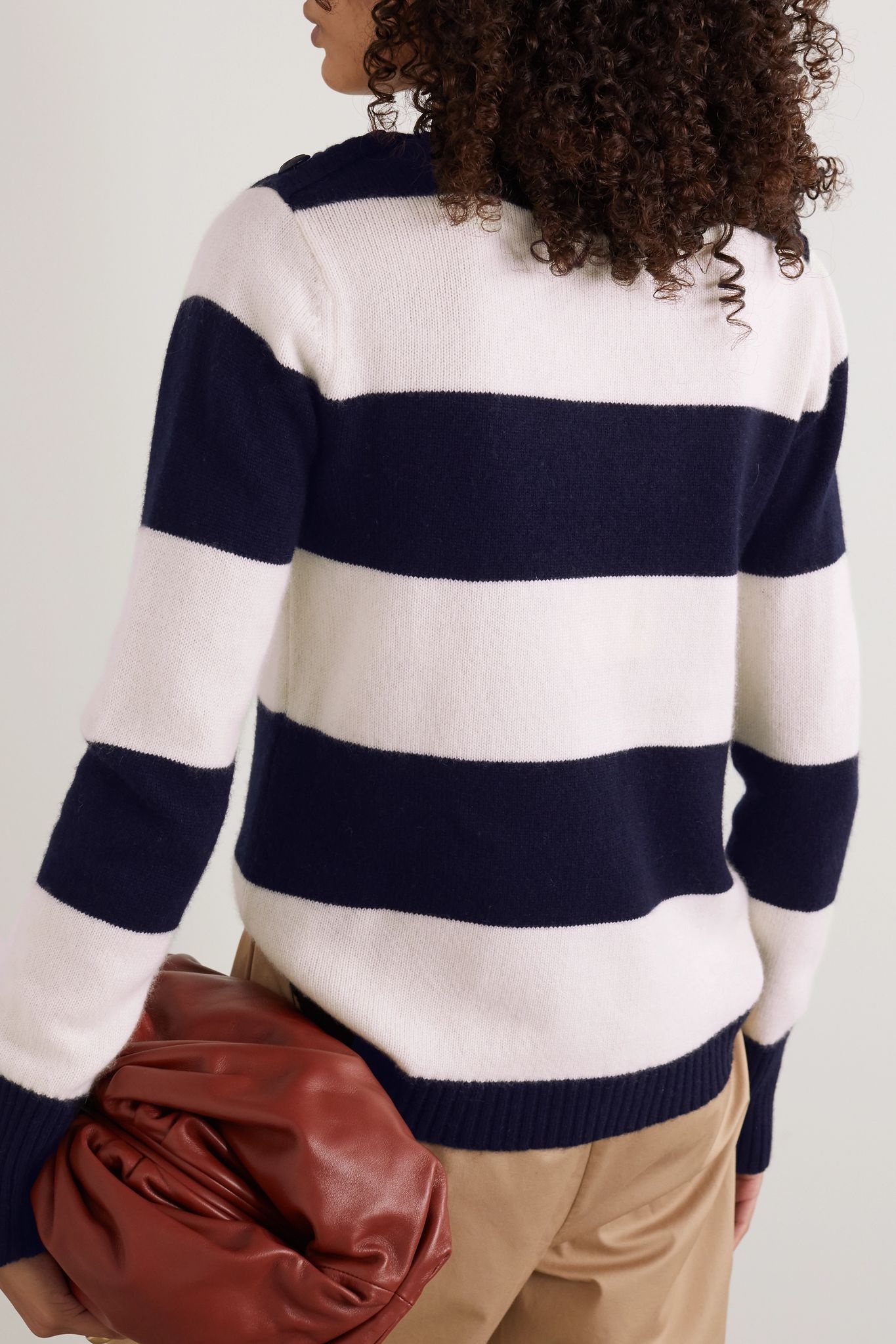 Button-embellished striped wool and cashmere-blend sweater - 3