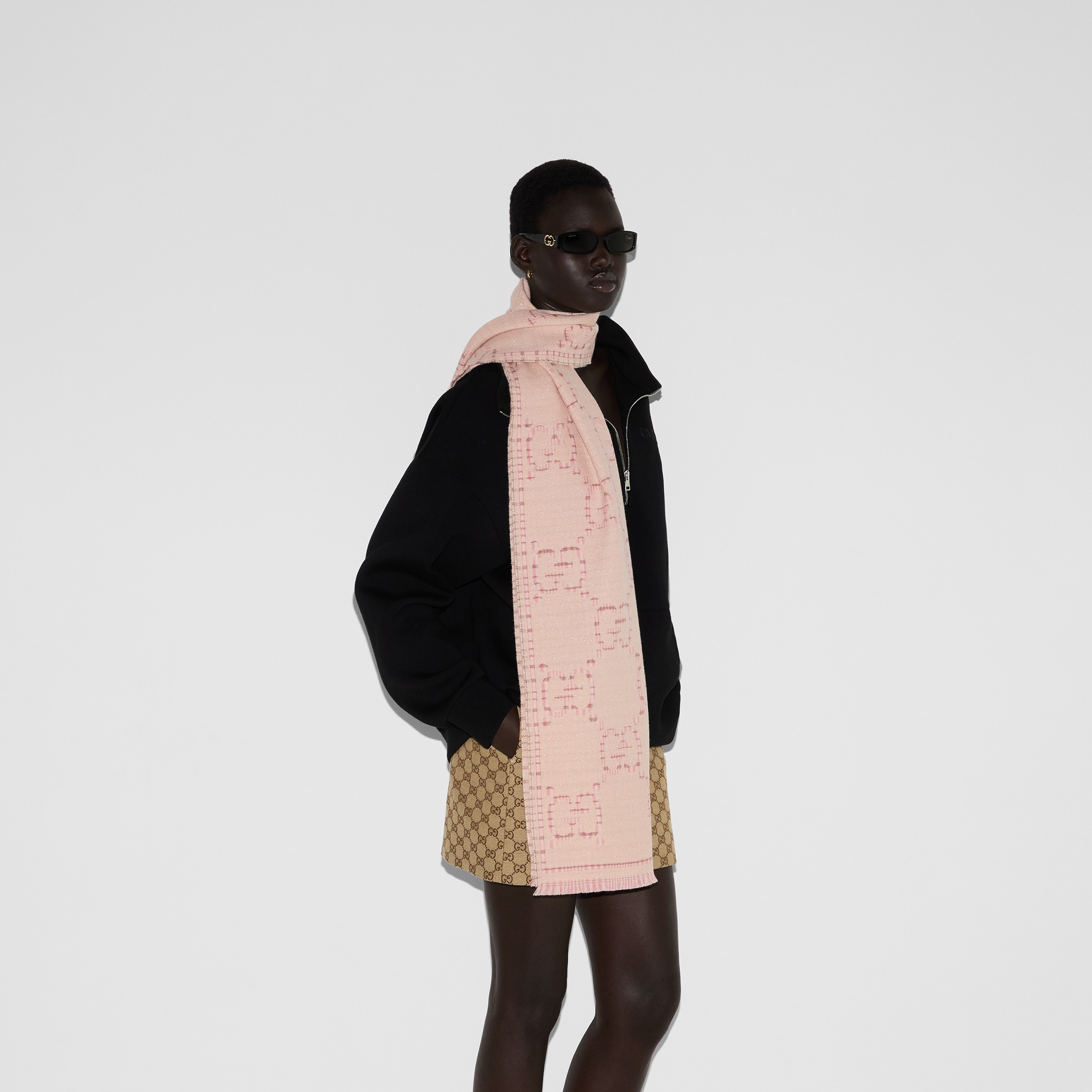 Check GG wool jacquard scarf - 3