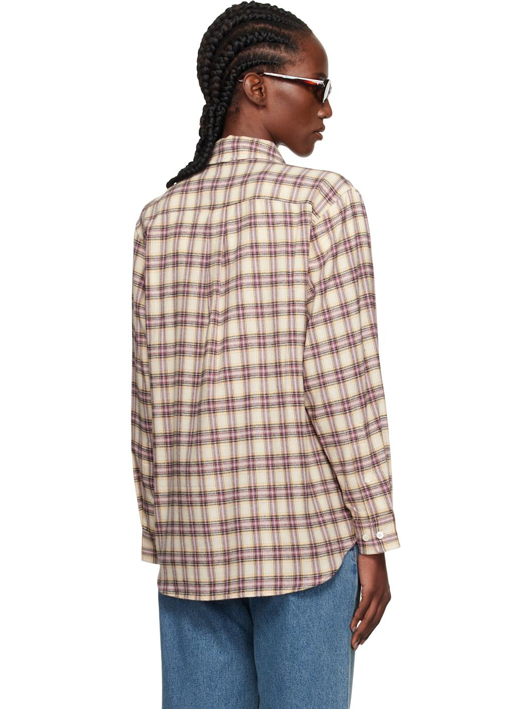 Beige & Pink Check Flannel Shirt - 3