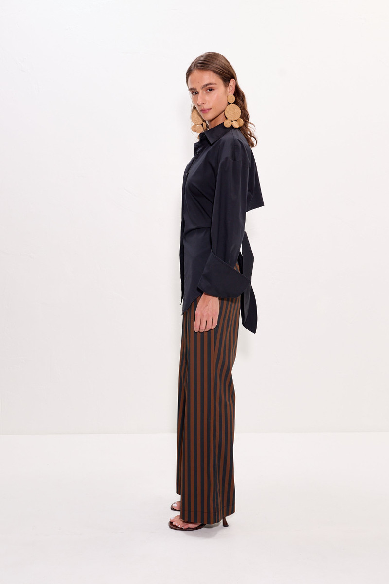 Pia Poplin Pant In Black/Choco Brown Stripe 3