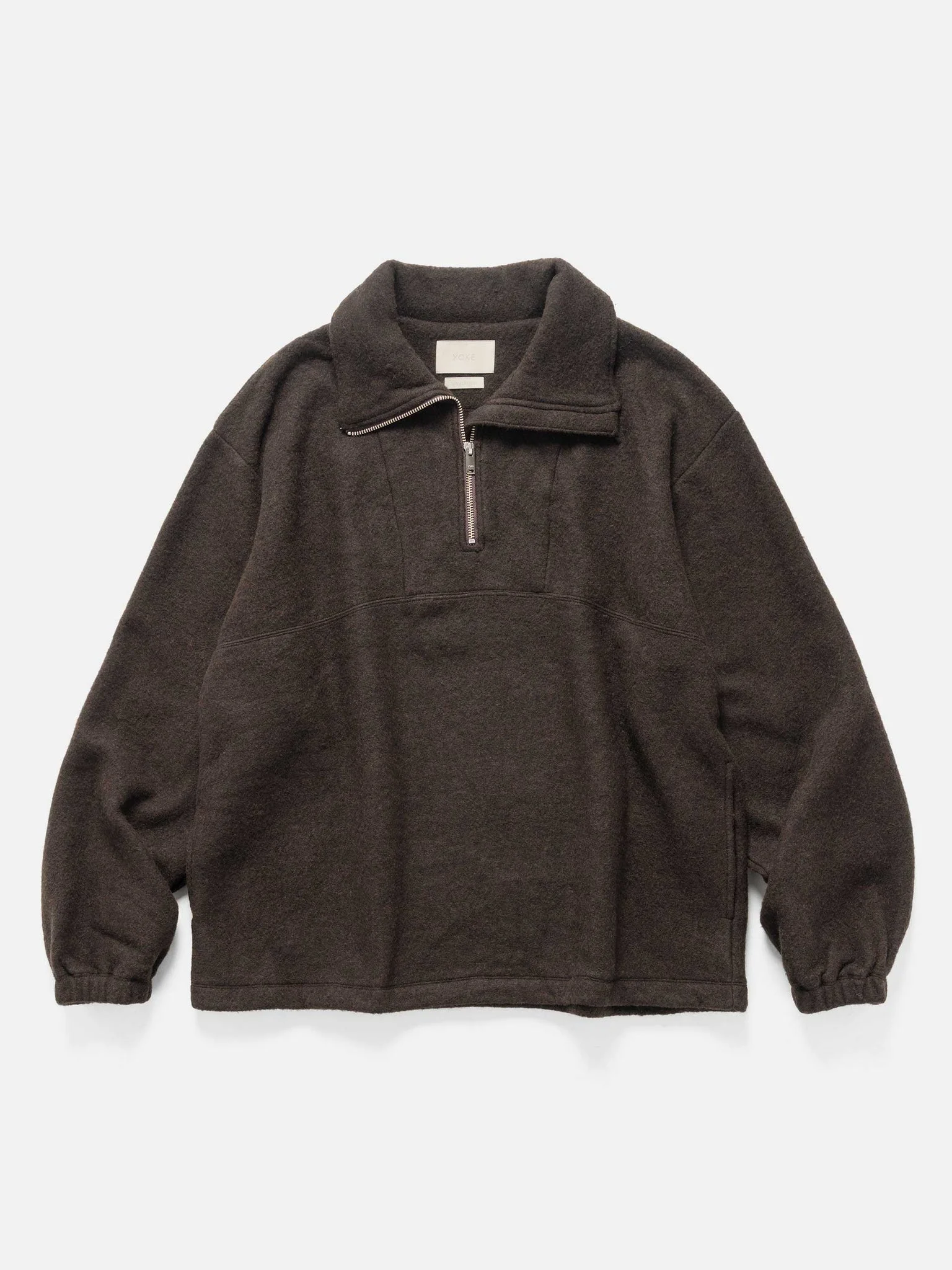 Wool Fleece Half Zip Pullover Brown - 1