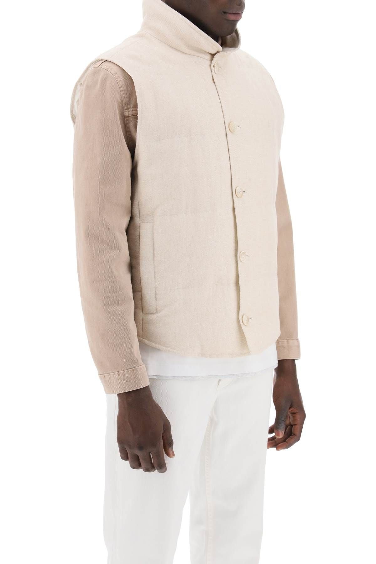 SLEEVELESS DOWN JACKET IN LINEN, - 3