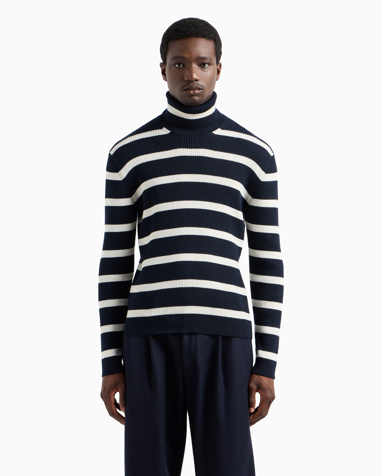 Ribbed, striped wool-blend rollneck jumper - 2