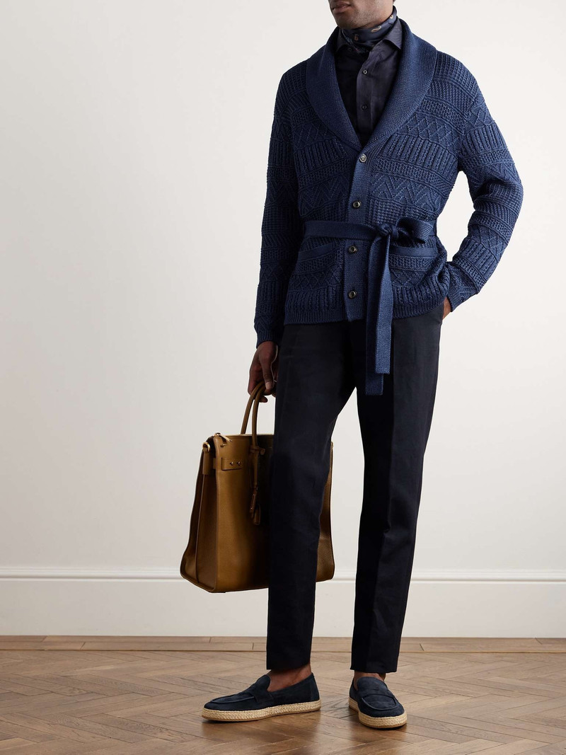 Ralph Lauren Shawl-Collar Belted Cable-Knit Silk and Cotton-Blend Cardigan outlook