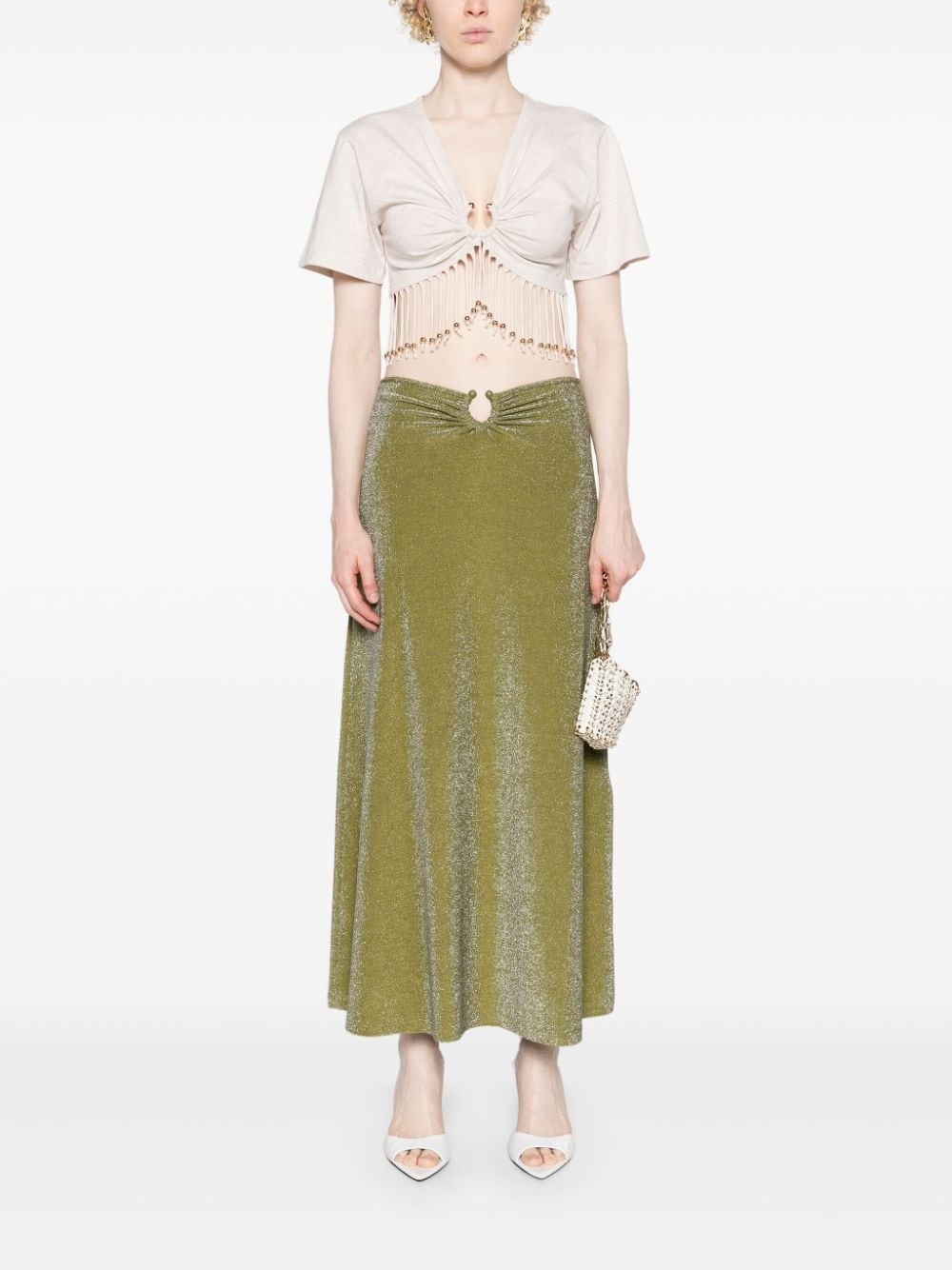 ring-detail lurex midi skirt - 2
