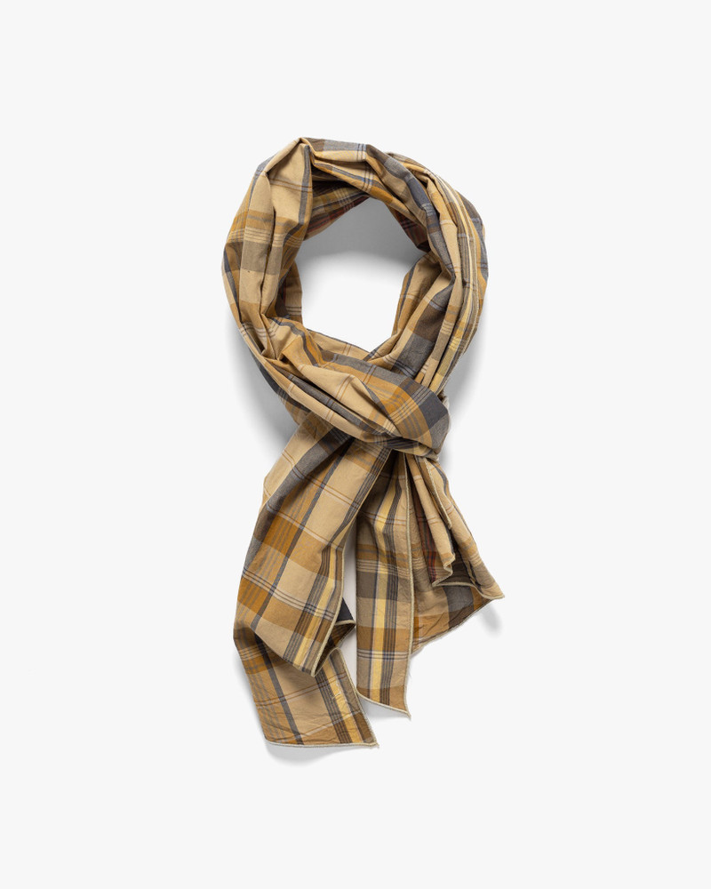 긴 Scarf 면 Madras Plaid 올리브 - 1