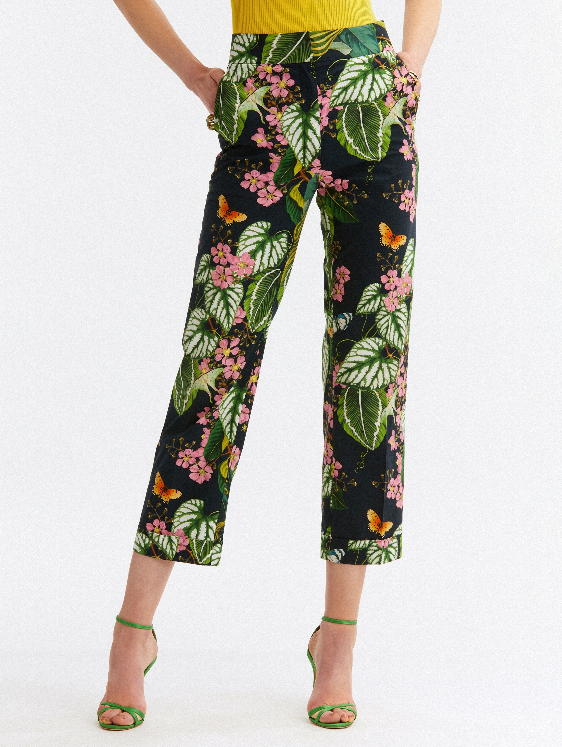 MIXED BOTANICAL SKINNY POPLIN ANKLE PANTS - 3