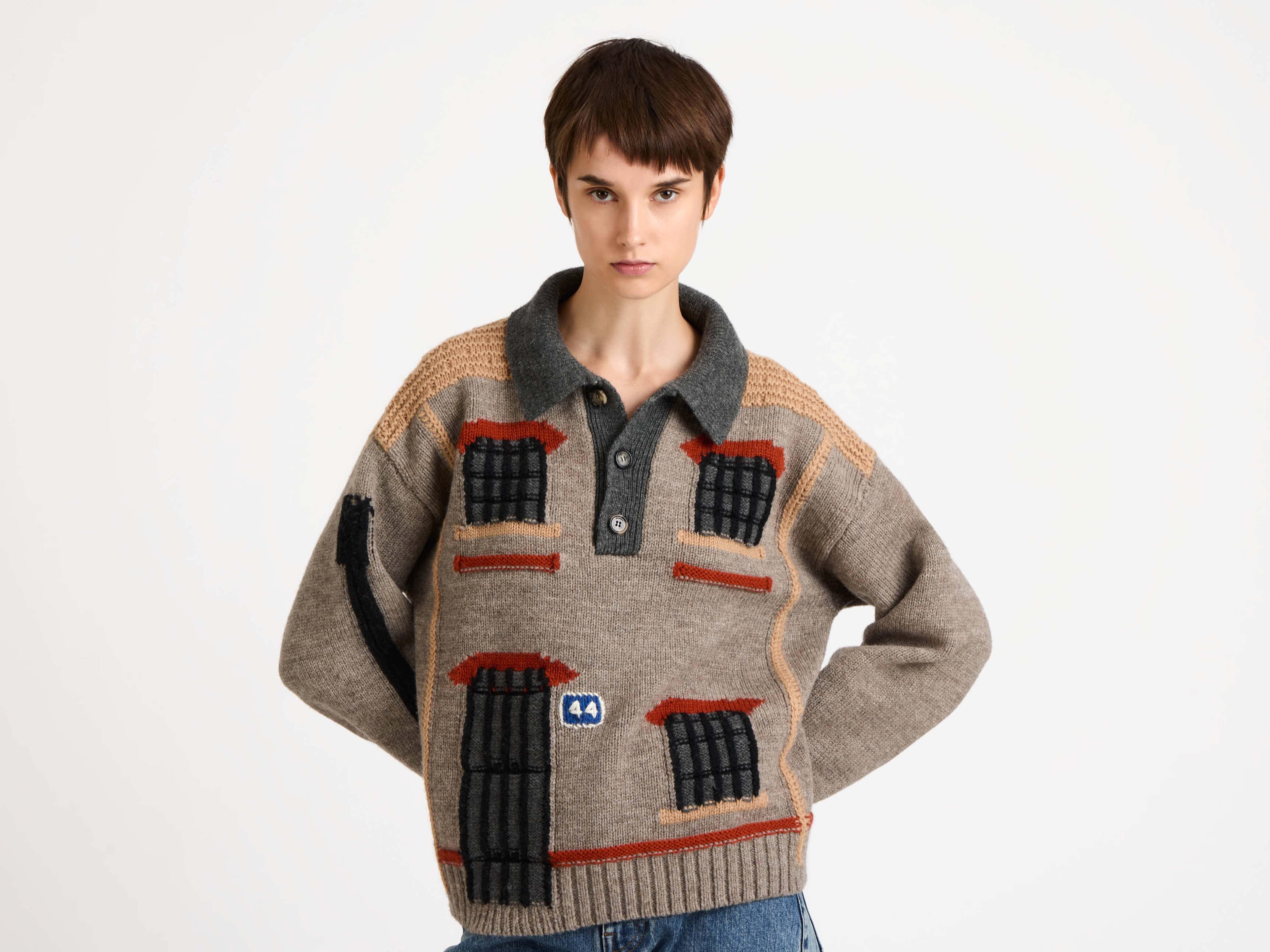 HOUSE POLO JUMPER IN BEIGE MELANGE - 5