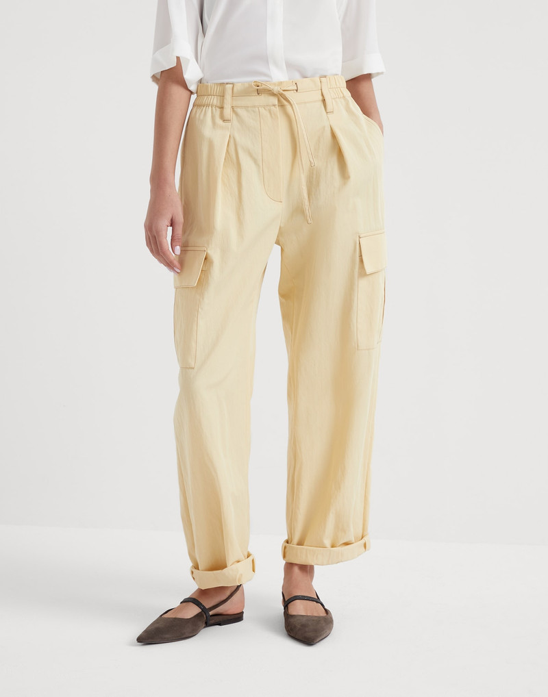 Wrinkled techno cotton gabardine baggy cargo trousers with monili 1