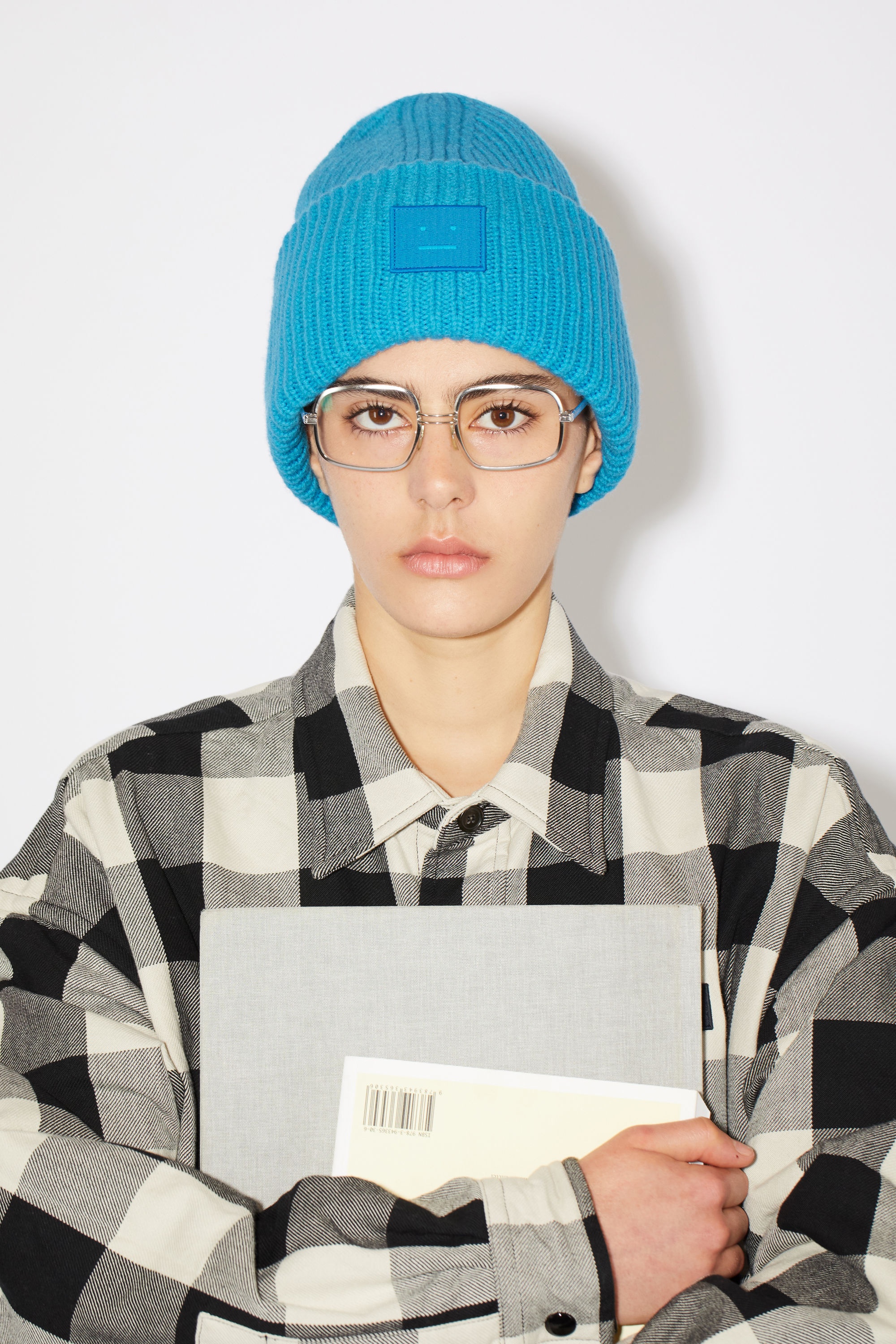 Acne Studios Blue Large Face Logo Beanie Acne Studios