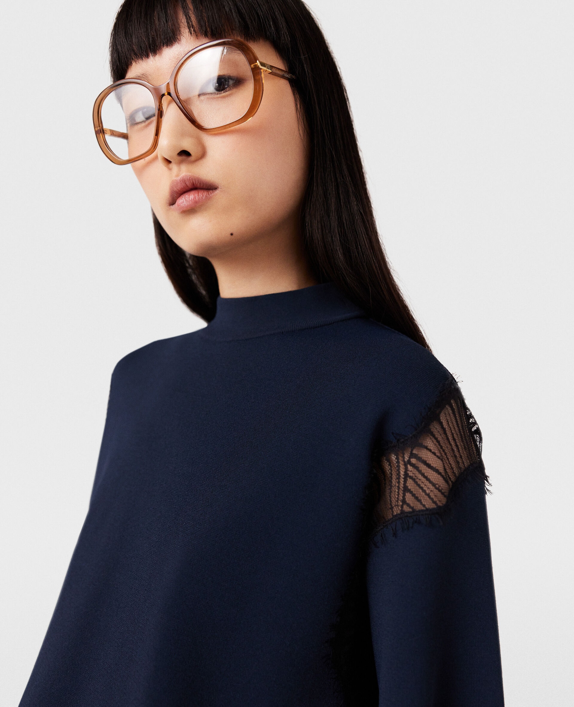 Lace Insert High Neck Top - 3