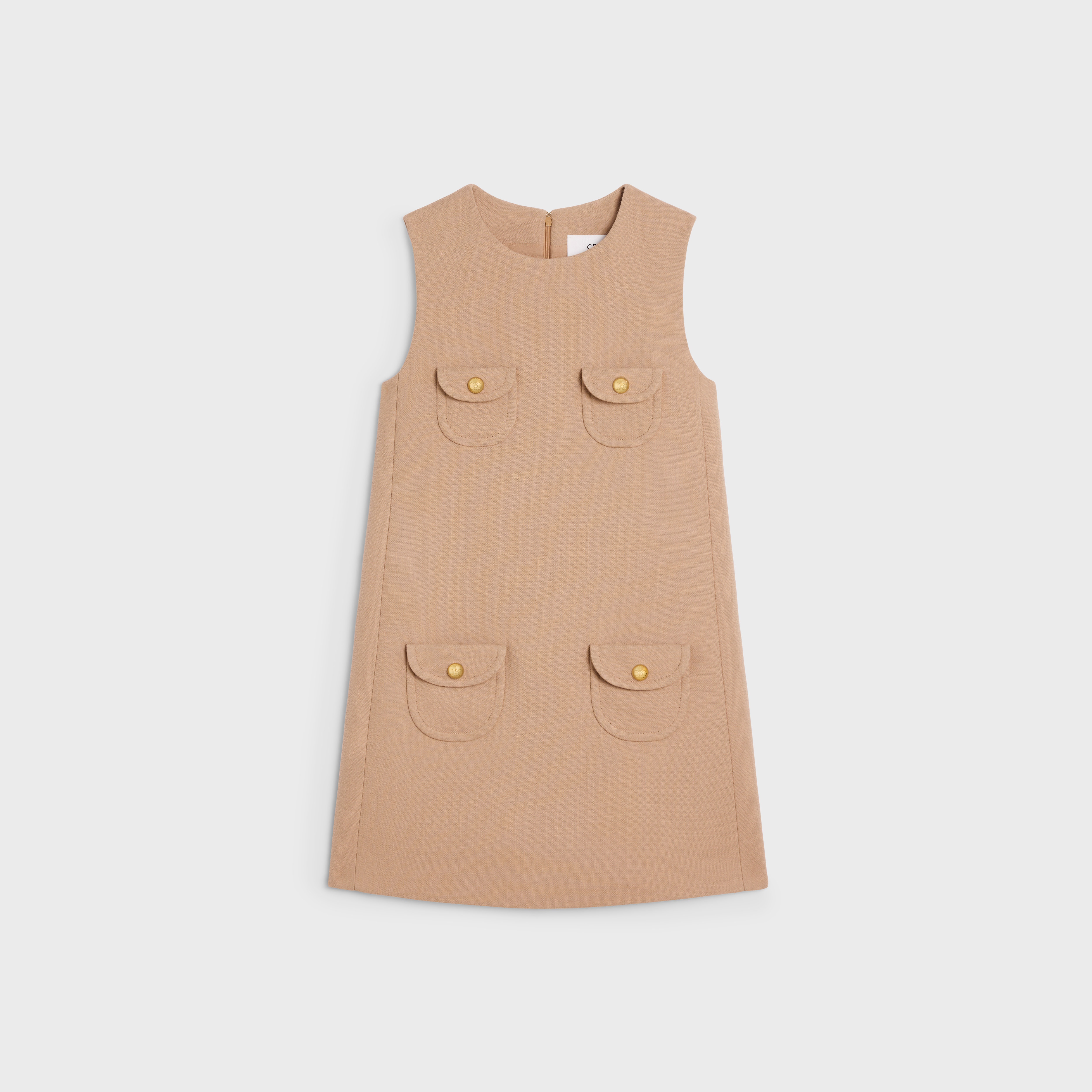 trapeze mini dress in wool sablé - 1