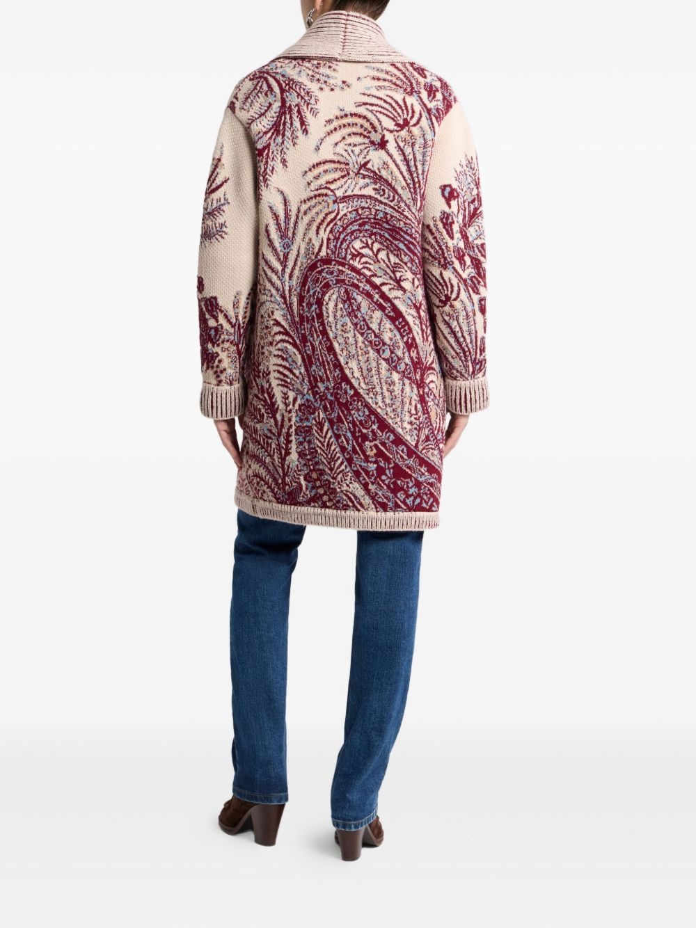 floral-jacquard button-fastening coat - 3