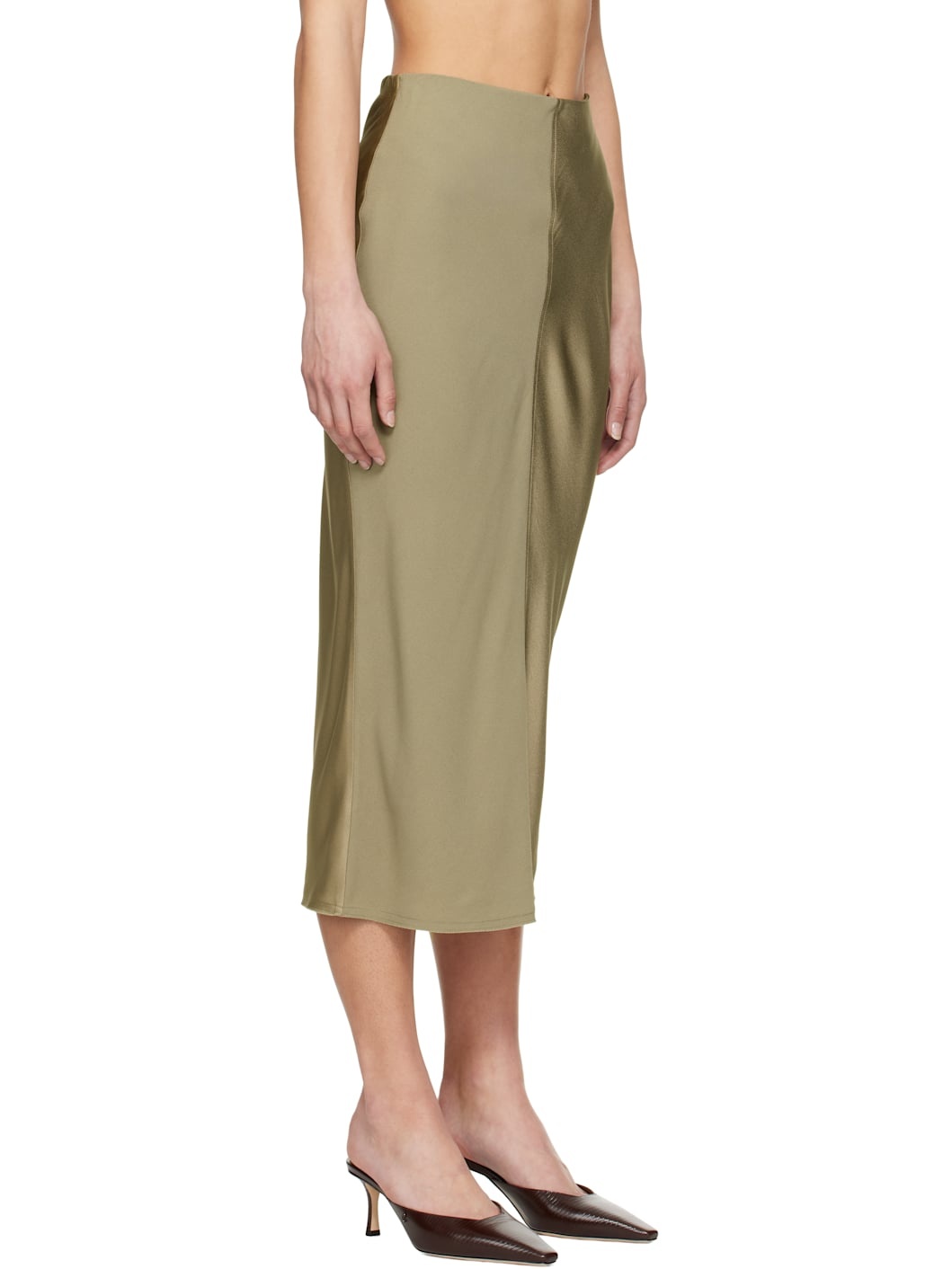Taupe Straight Midi Skirt - 2