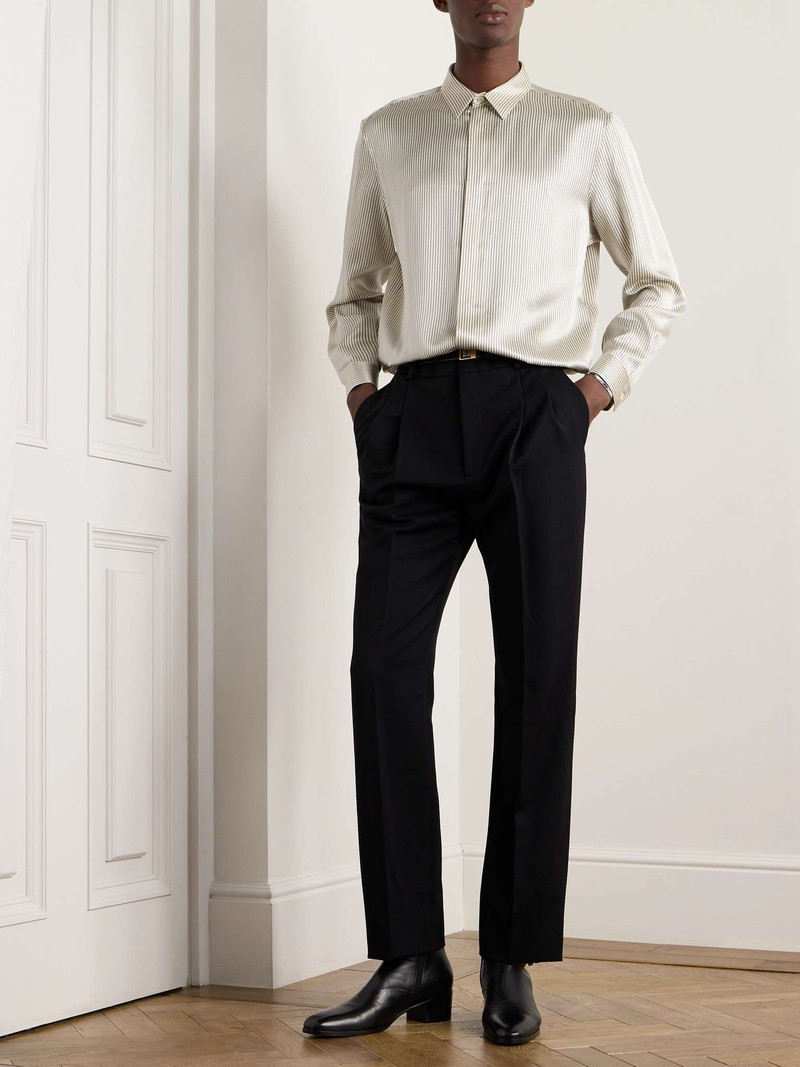 SAINT LAURENT Wide-Leg Pleated Grain de Poudre Wool Trousers outlook