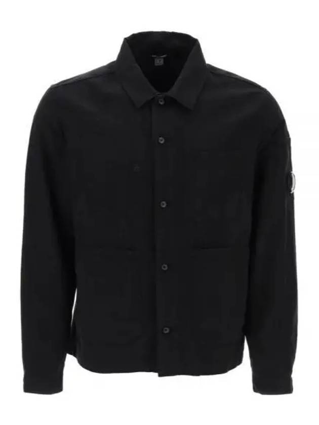 Cotton Linen Over Long Sleeve Shirt Black - 2