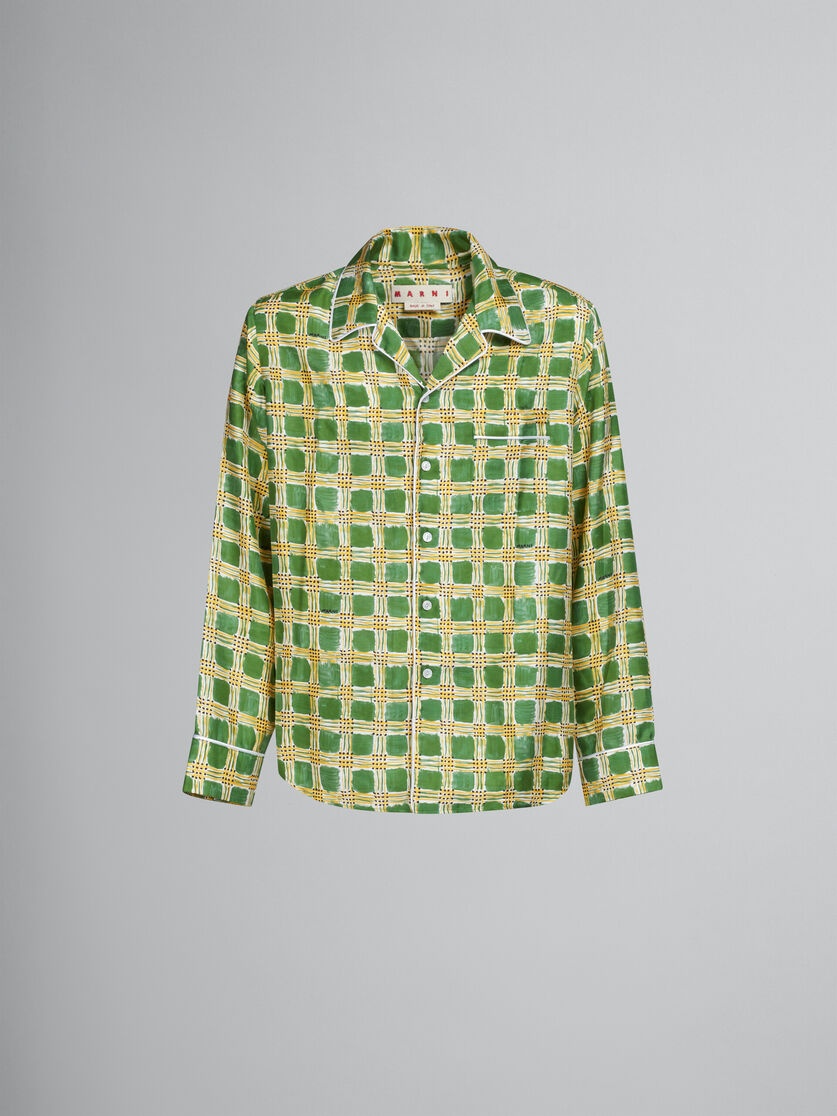 GREEN SILK TWILL SHIRT WITH CHECK FIELDS PRINT - 1