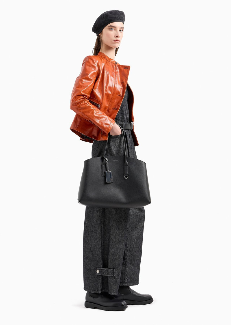 EMPORIO ARMANI Icon high-waisted, wide-leg jeans with pleats in rinsed denim outlook