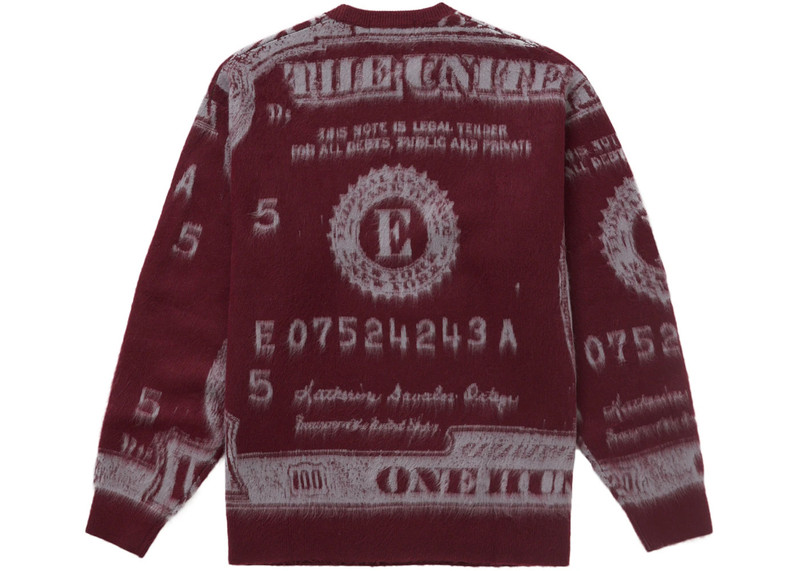 Supreme Supreme Money Sweater Burgundy outlook
