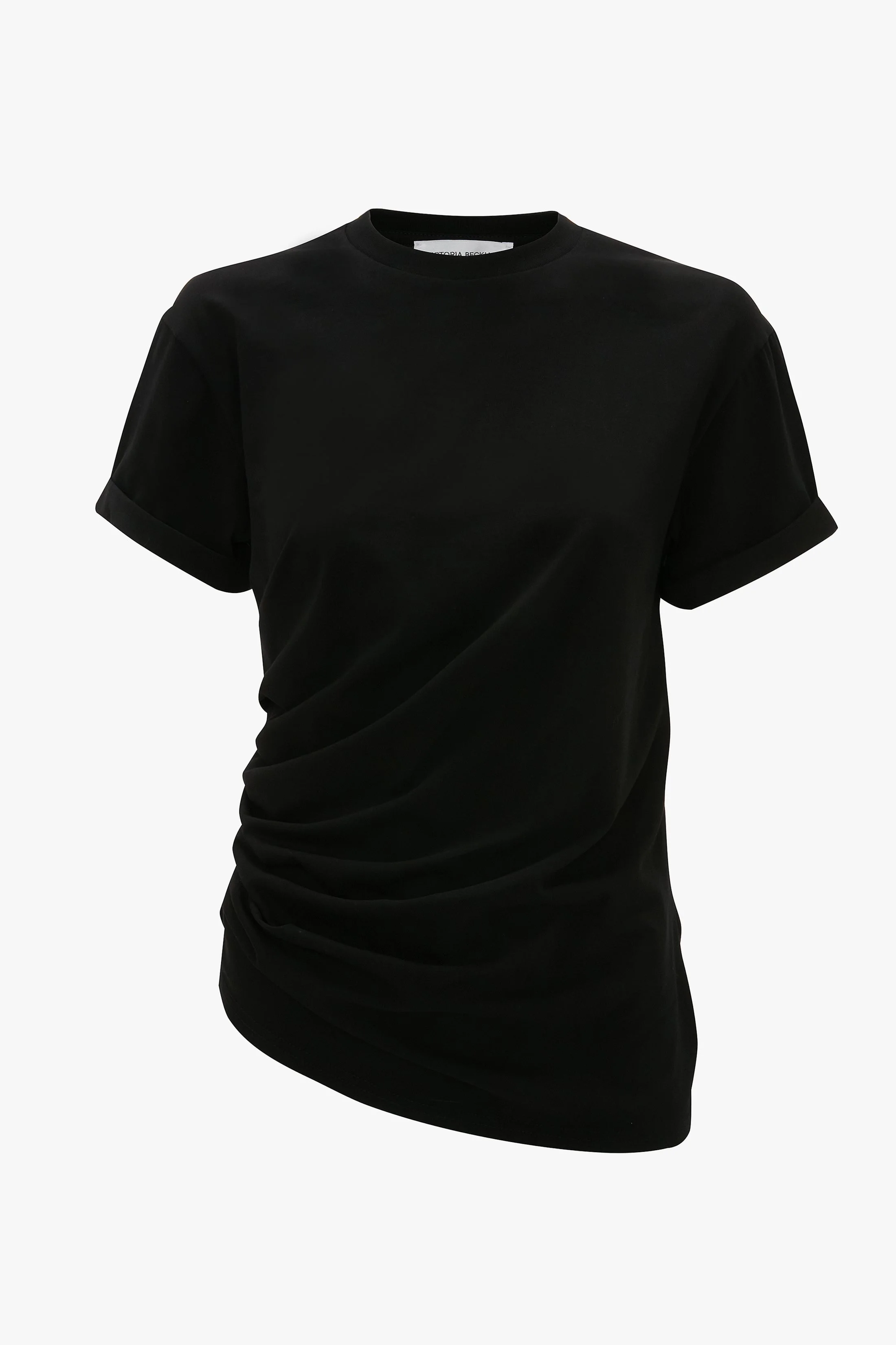 Gathered Detail T-Shirt In Black - 1