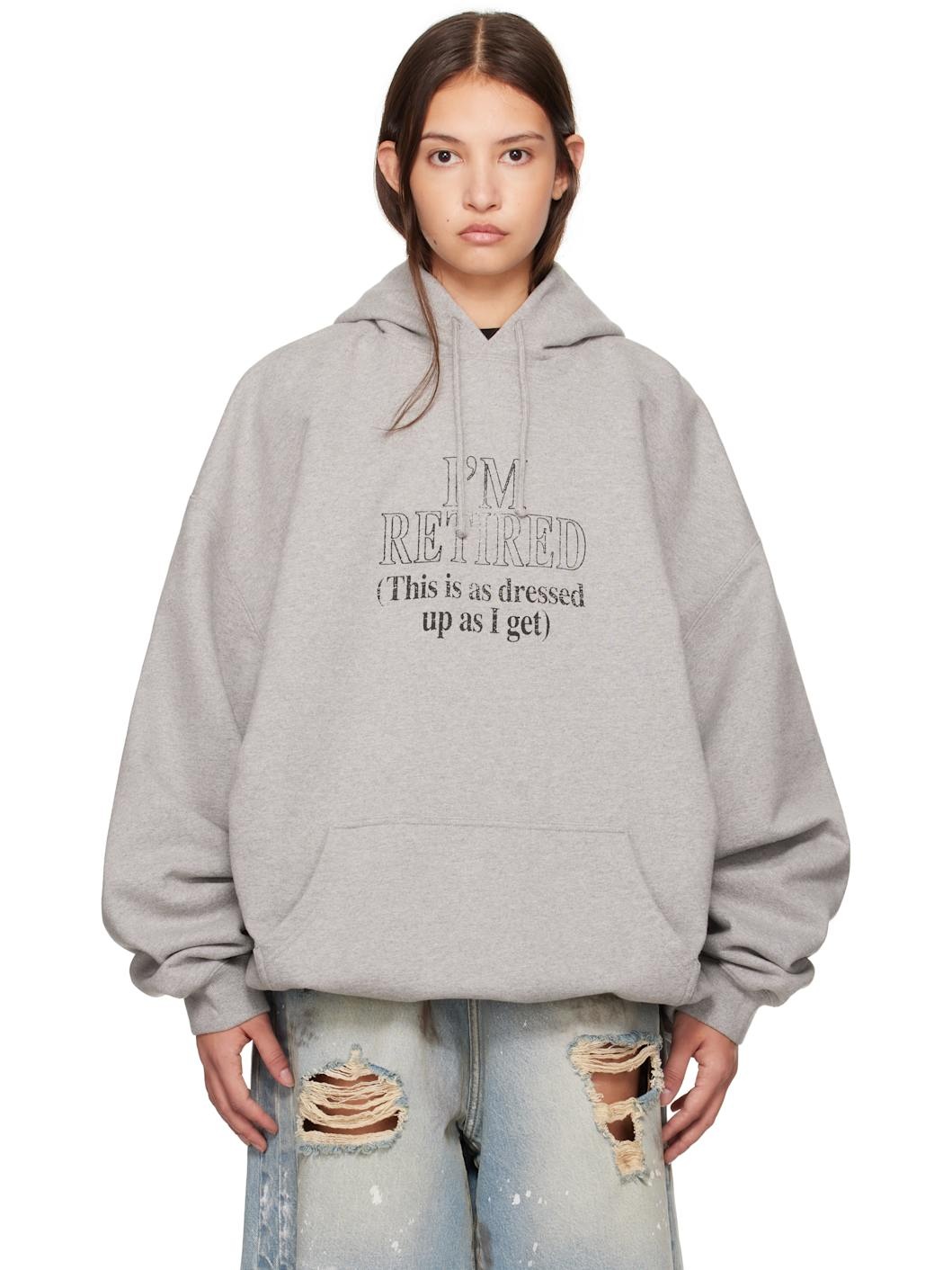 VETEMENTS Gray I m Retired Oversized Hoodie REVERSIBLE