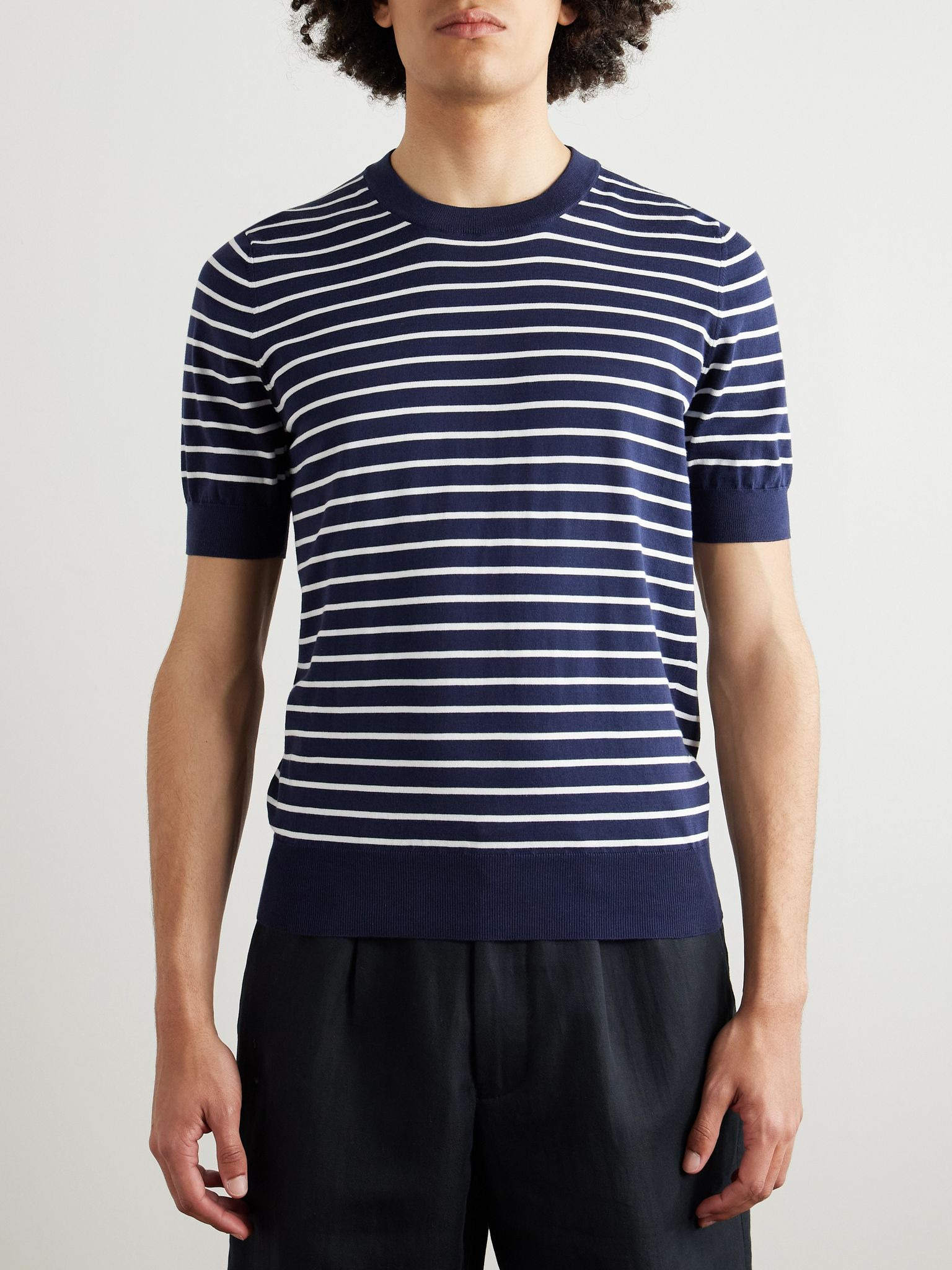 Slim-Fit Striped Cotton T-Shirt Navy - 3