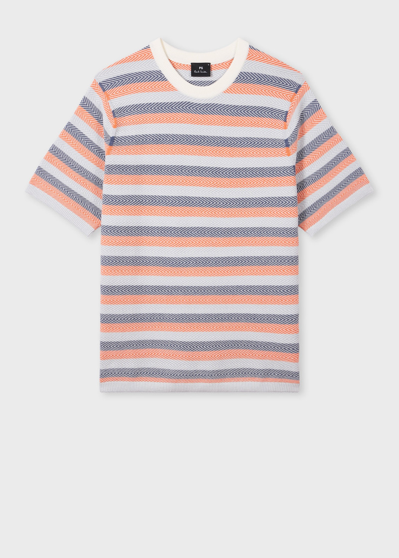 Blue And Orange Textured Stripe Knitted T-Shirt 1