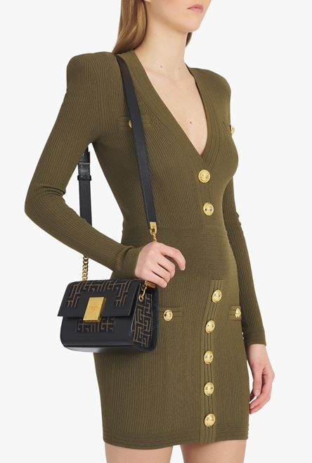 Small-sized bicolor khaki and black jacquard 1945 bag - 9