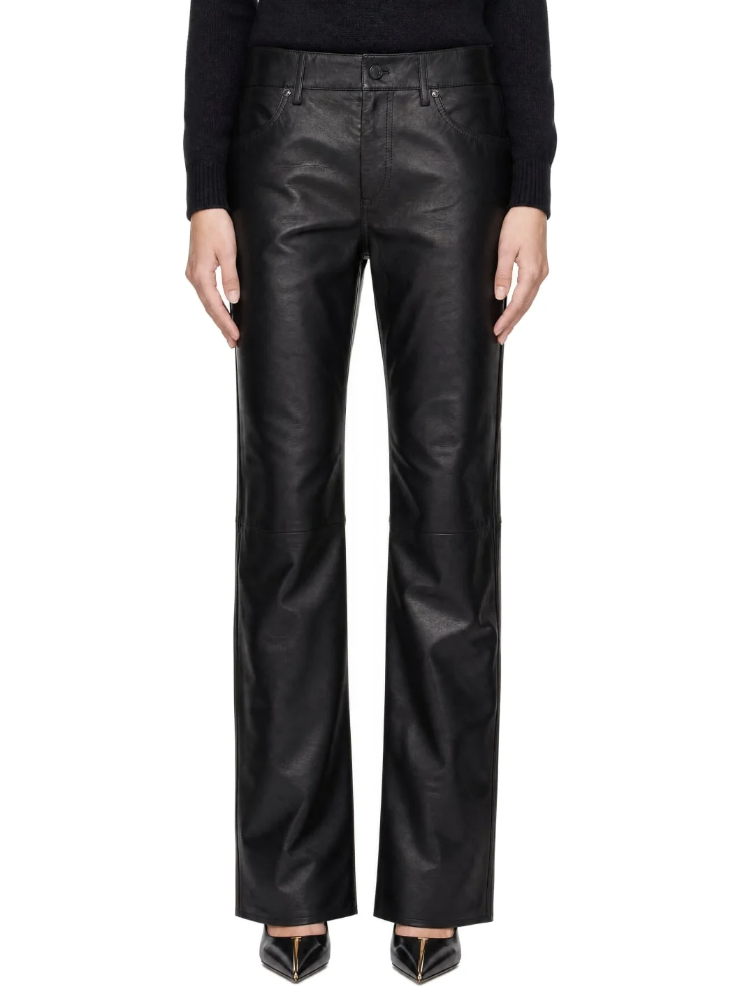 Black Five-Pocket Leather Trousers - 1