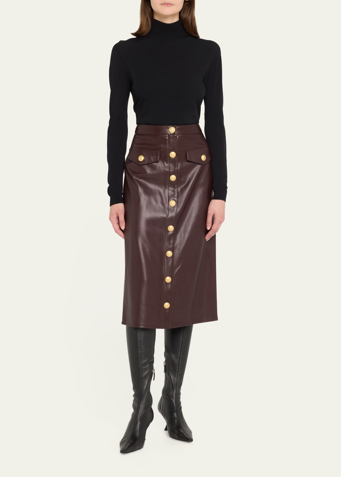 Milann Vegan Leather Midi Skirt - 2