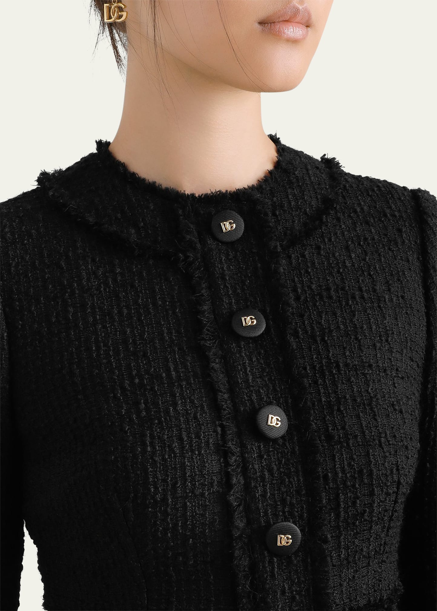 Button-Front 3/4-Sleeve Tweed Dress - 5