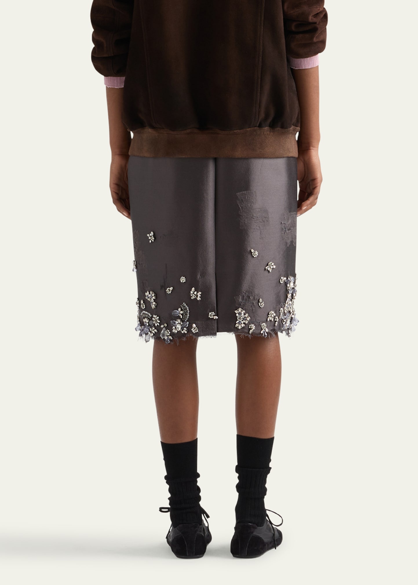 Crystal Distressed Wool Midi Skirt - 3