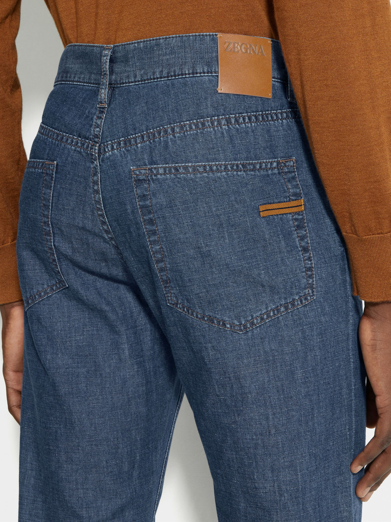 ZEGNA DARK BLUE BLEACHED COTTON AND LINEN ROCCIA JEANS outlook