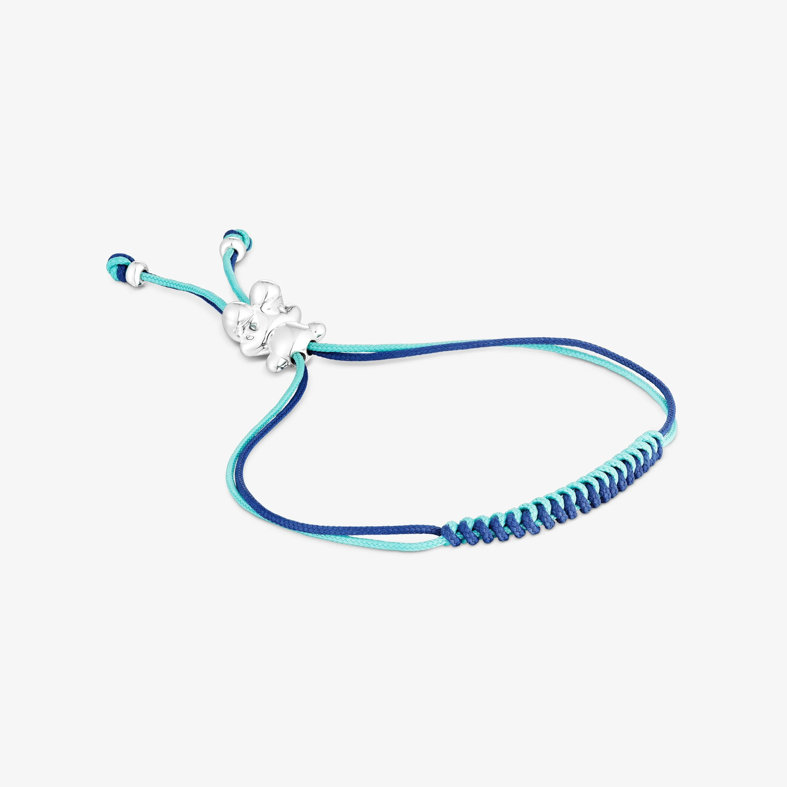 Bold Bear Bracelet with turquoise and navy blue cord and a silver bear - 1