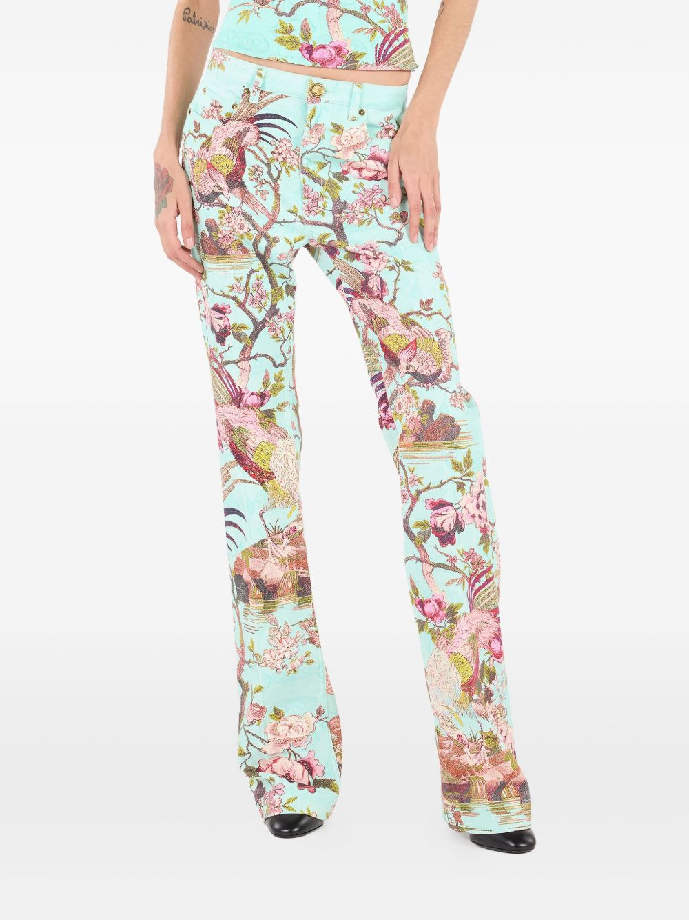 bird-print flared trousers - 3