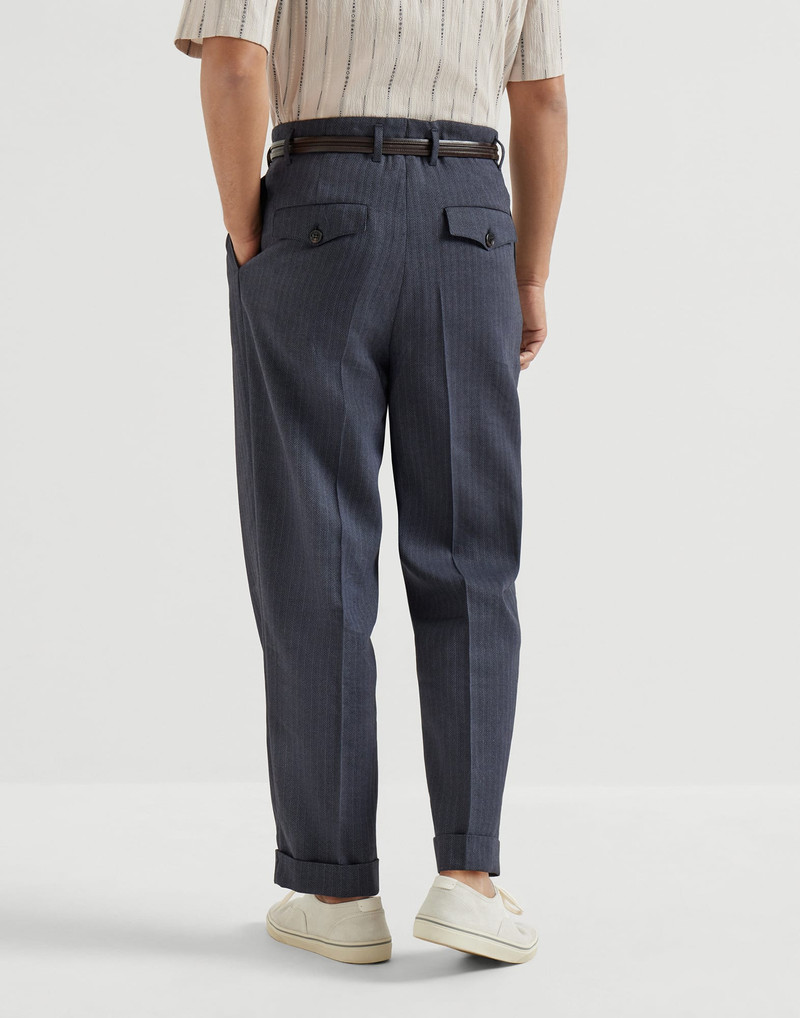Virgin wool and paper fiber chevron trousers with double pleats 3